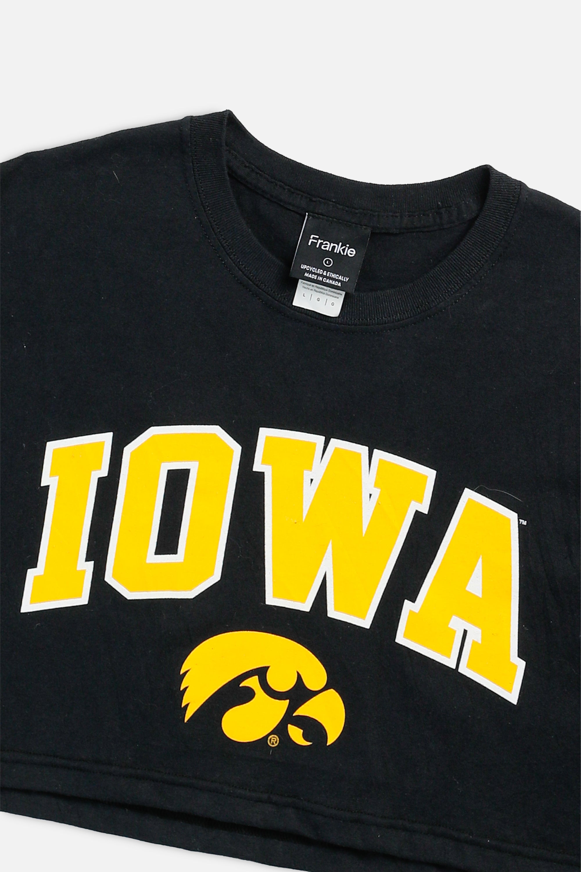 Rework Iowa Hawkeyes NCAA Crop Tee - L-TOPS-NCAA-L-Frankie Collective Rare Vintage Streetwear Reworks