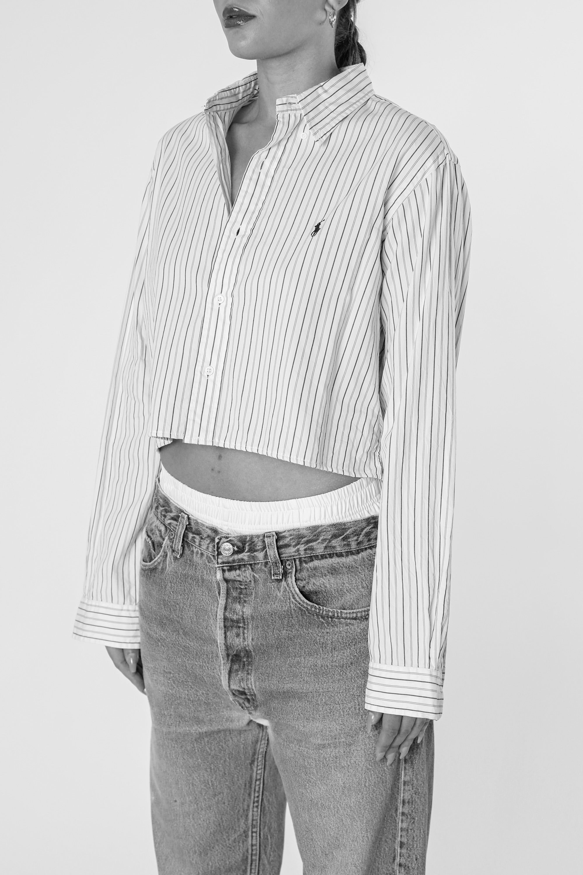 Rework Oxford Crop Shirt - XL-TOPS-vendor-unknown-XL-Frankie Collective Rare Vintage Streetwear Reworks