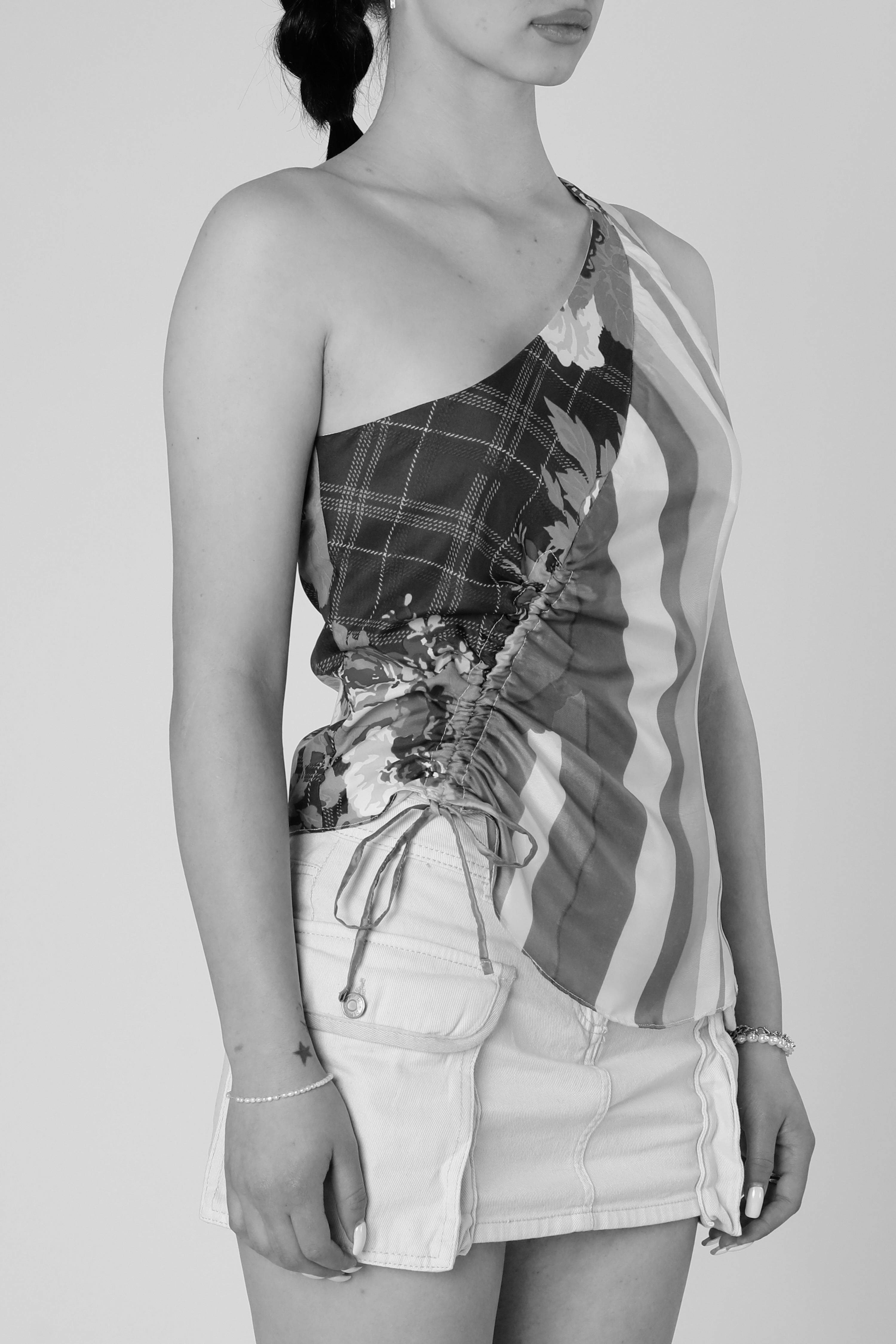 Rework Silk Scarf Ruche Tank - XXL-TOPS-vendor-unknown-XXL-Frankie Collective Rare Vintage Streetwear Reworks