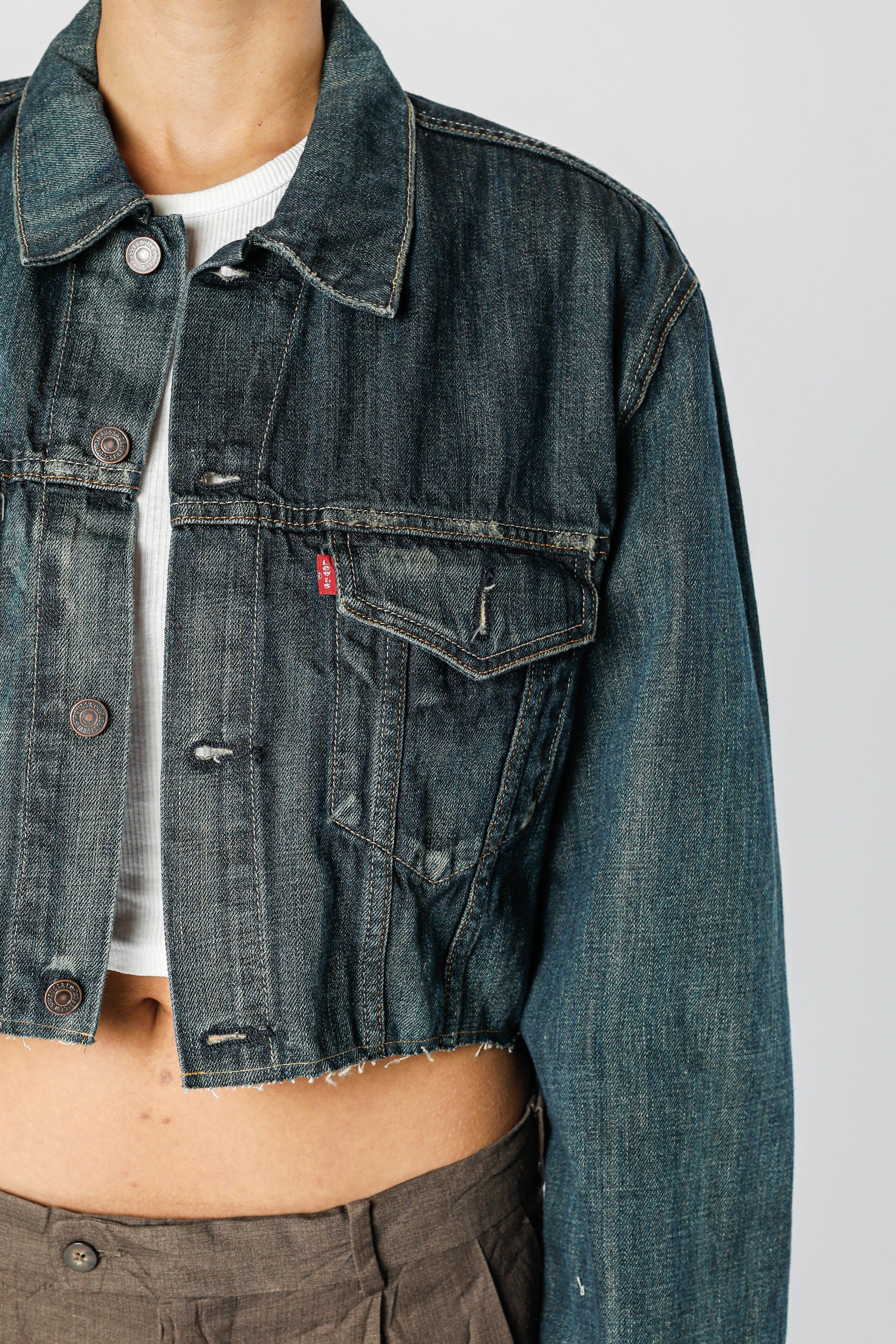 Rework Vintage Levi's Crop Denim Jacket - XL-JACKETS-Levis-XL-Frankie Collective Rare Vintage Streetwear Reworks