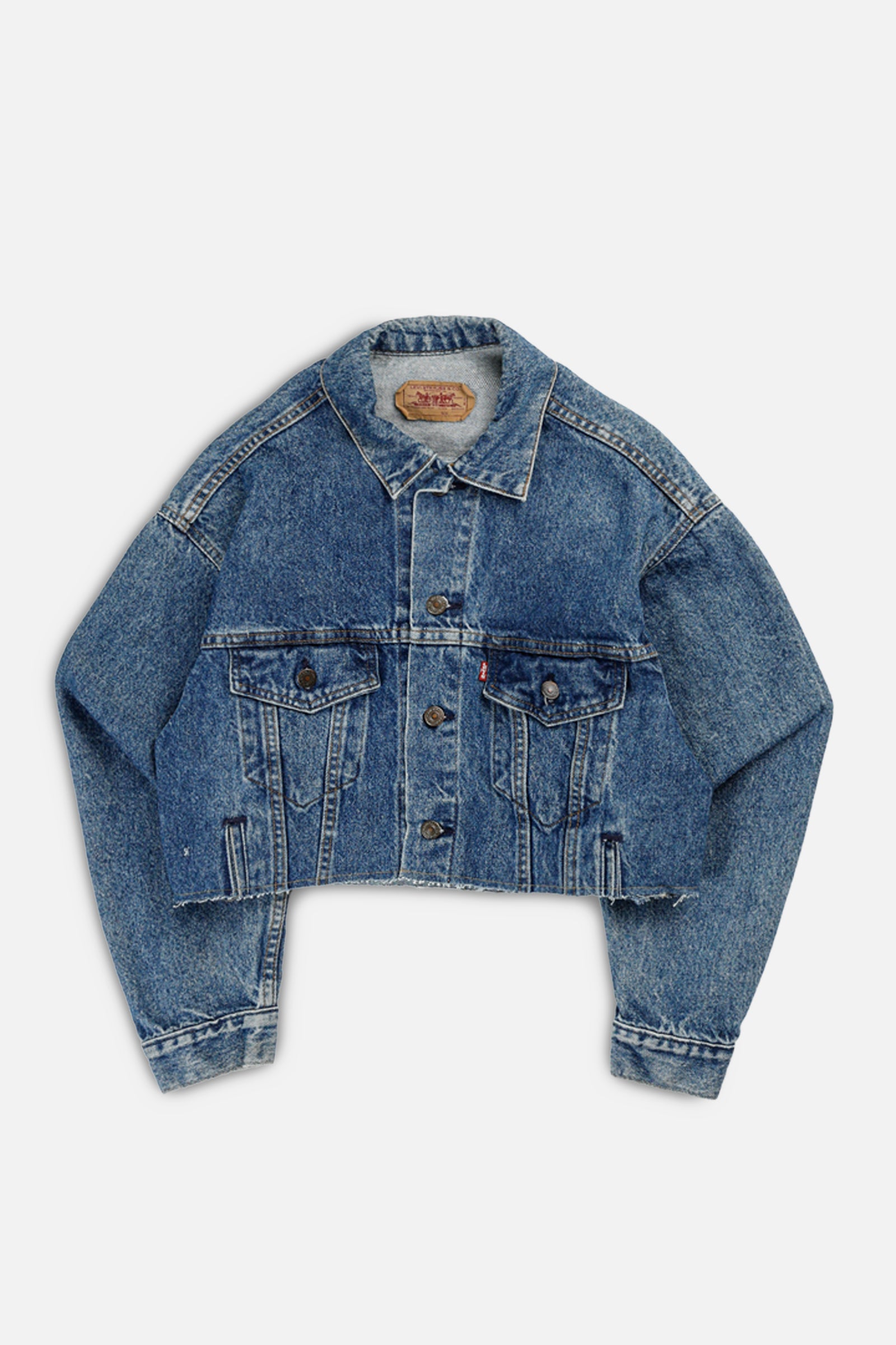 Rework Vintage Levi's USA Crop Denim Jacket - S-JACKETS-Levis-S-Frankie Collective Rare Vintage Streetwear Reworks