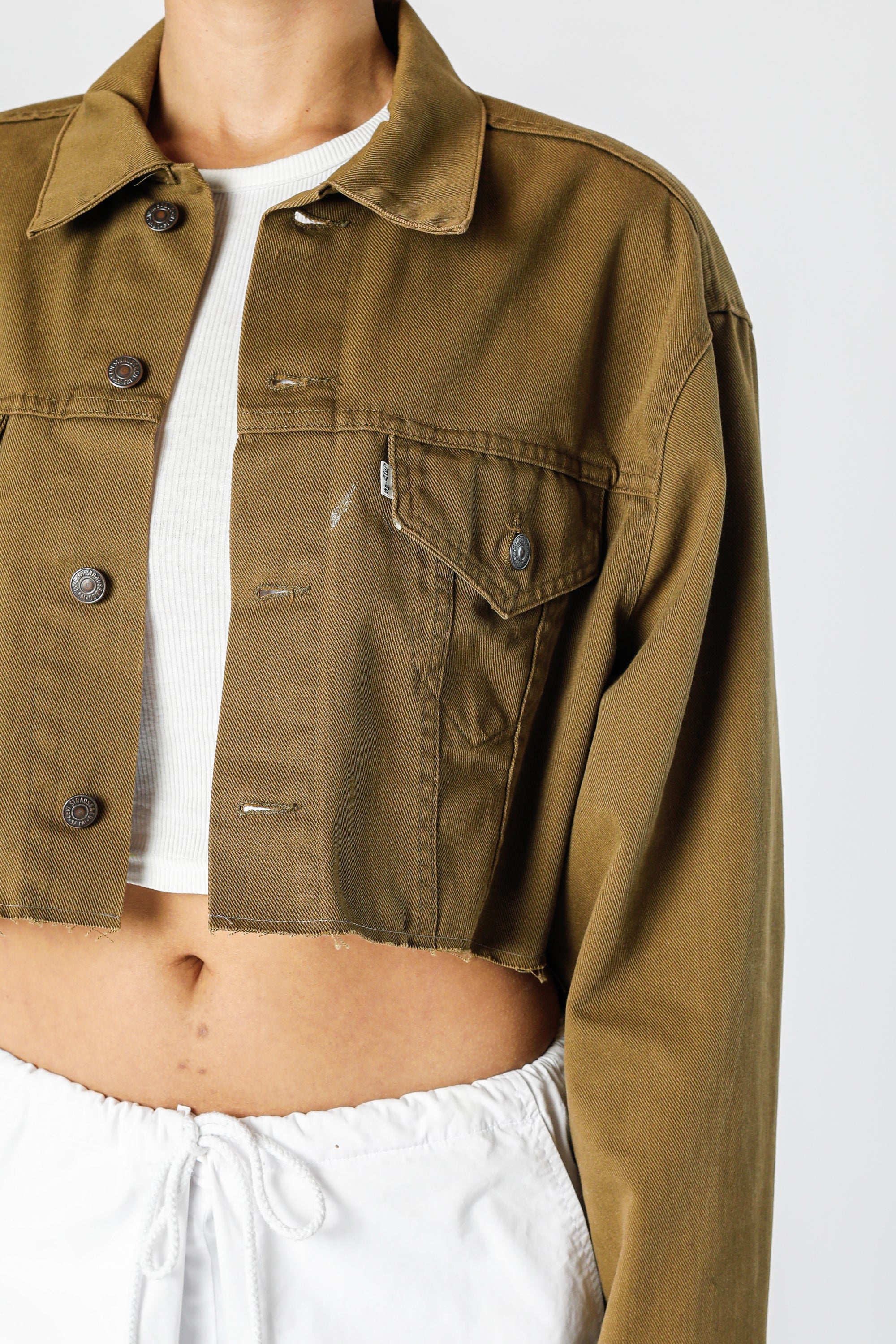 Rework Vintage Levi's USA Crop Denim Jacket - XL-JACKETS-Levis-XL-Frankie Collective Rare Vintage Streetwear Reworks