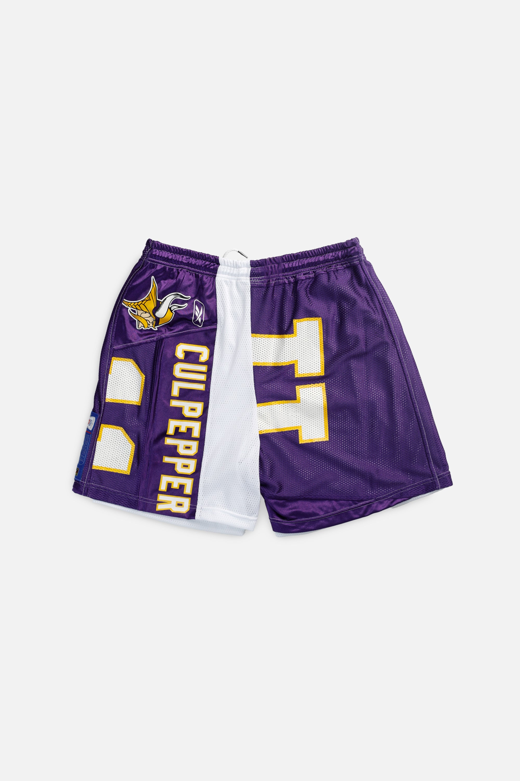 Unisex Rework Minnesota Vikings NFL Jersey Shorts - XL-BOTTOMS-NFL-Women's XL - Men's L-Frankie Collective Rare Vintage Streetwear Reworks