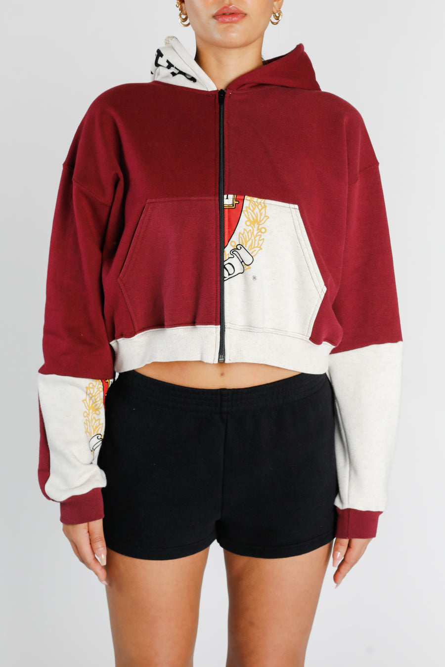 Rework Harvard Crop Zip Hoodie - M