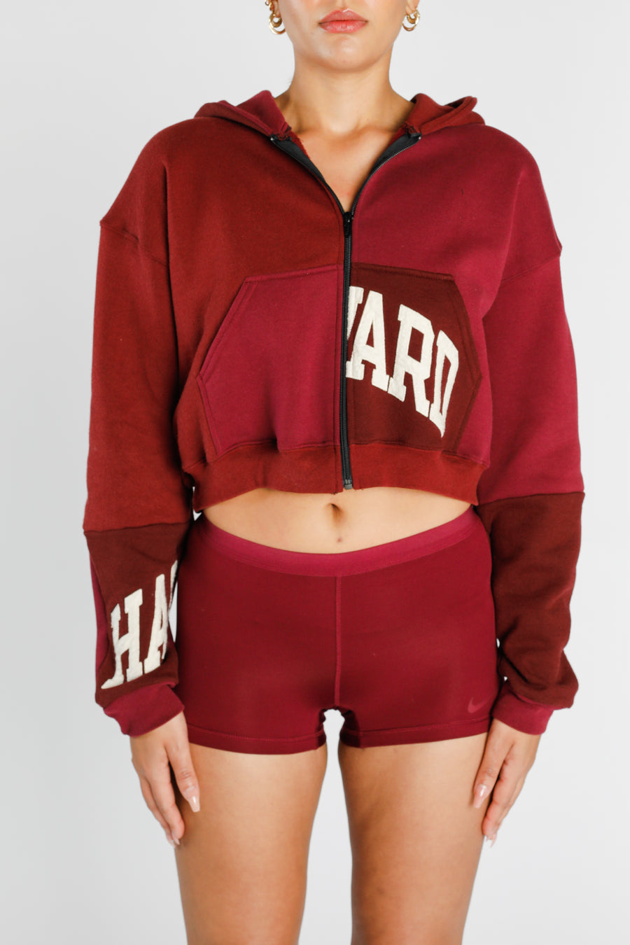 Rework Harvard Crop Zip Hoodie - S