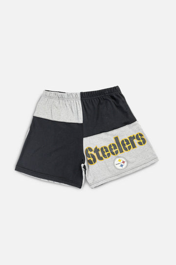 Unisex Rework Pittsburgh Steelers NFL Patchwork Tee Shorts - L
