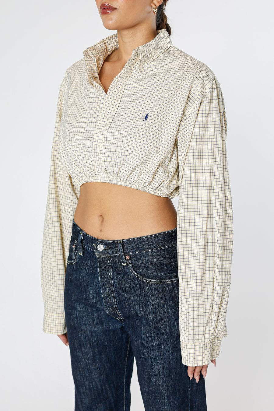 Rework Oxford Cinch Crop Shirt - L