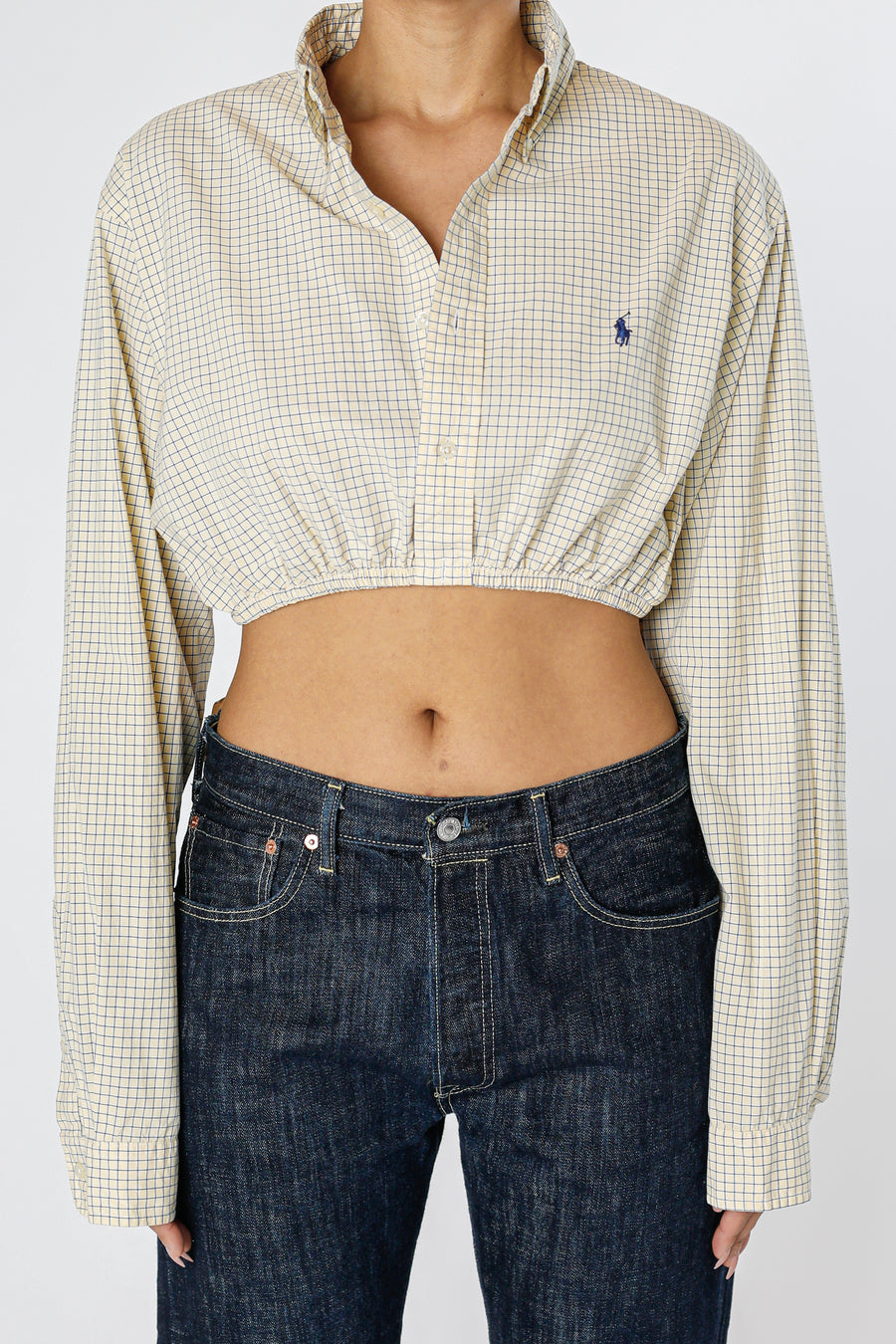 Rework Oxford Cinch Crop Shirt - L