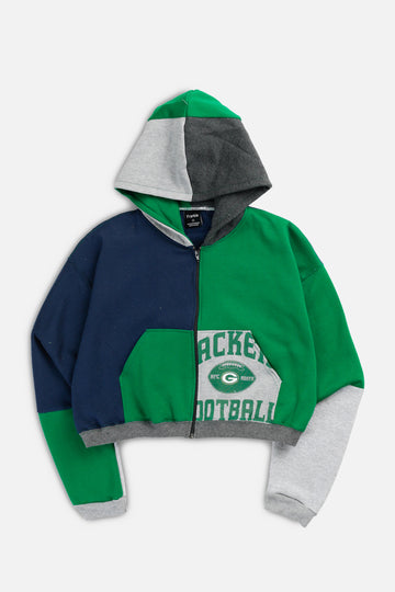 Rework Green Bay Packers NFL Crop Zip Hoodie - L