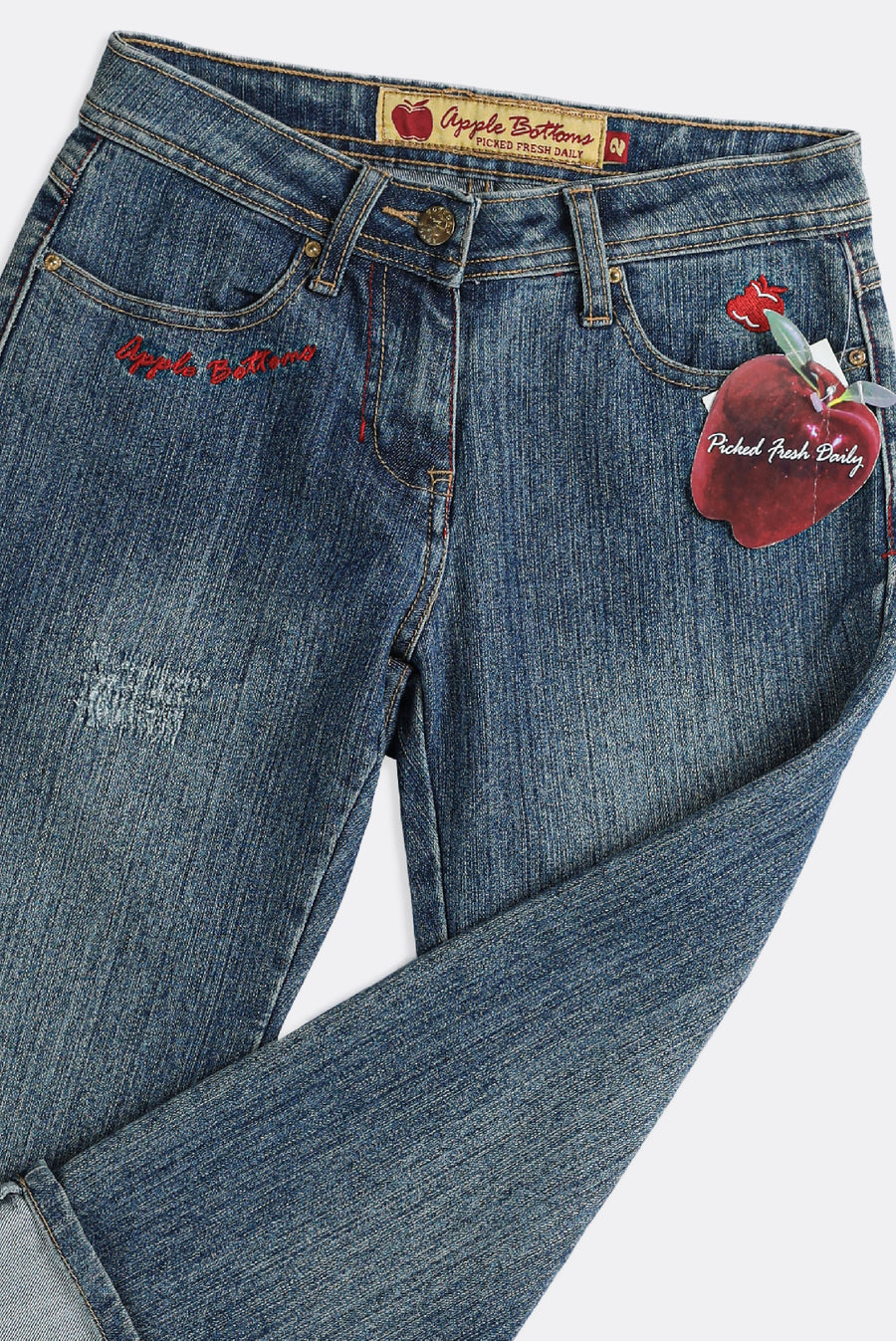 Deadstock Apple Bottom Gold and Red Embroidered Denim Capris - W27