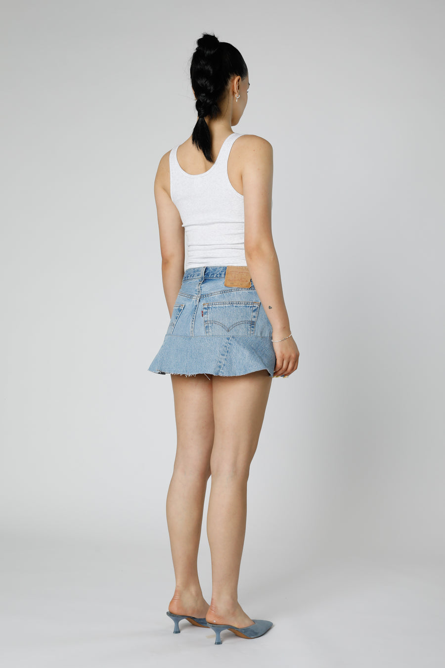 Rework Denim Flounce Skirt - M