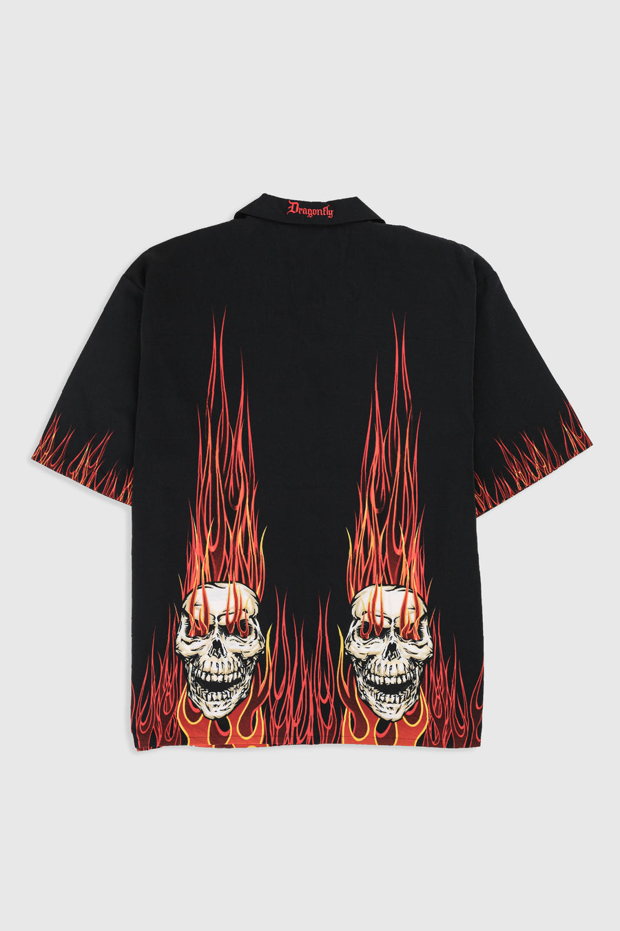 Deadstock Dragonfly Burning Skulls Camp Shirt - XXXL