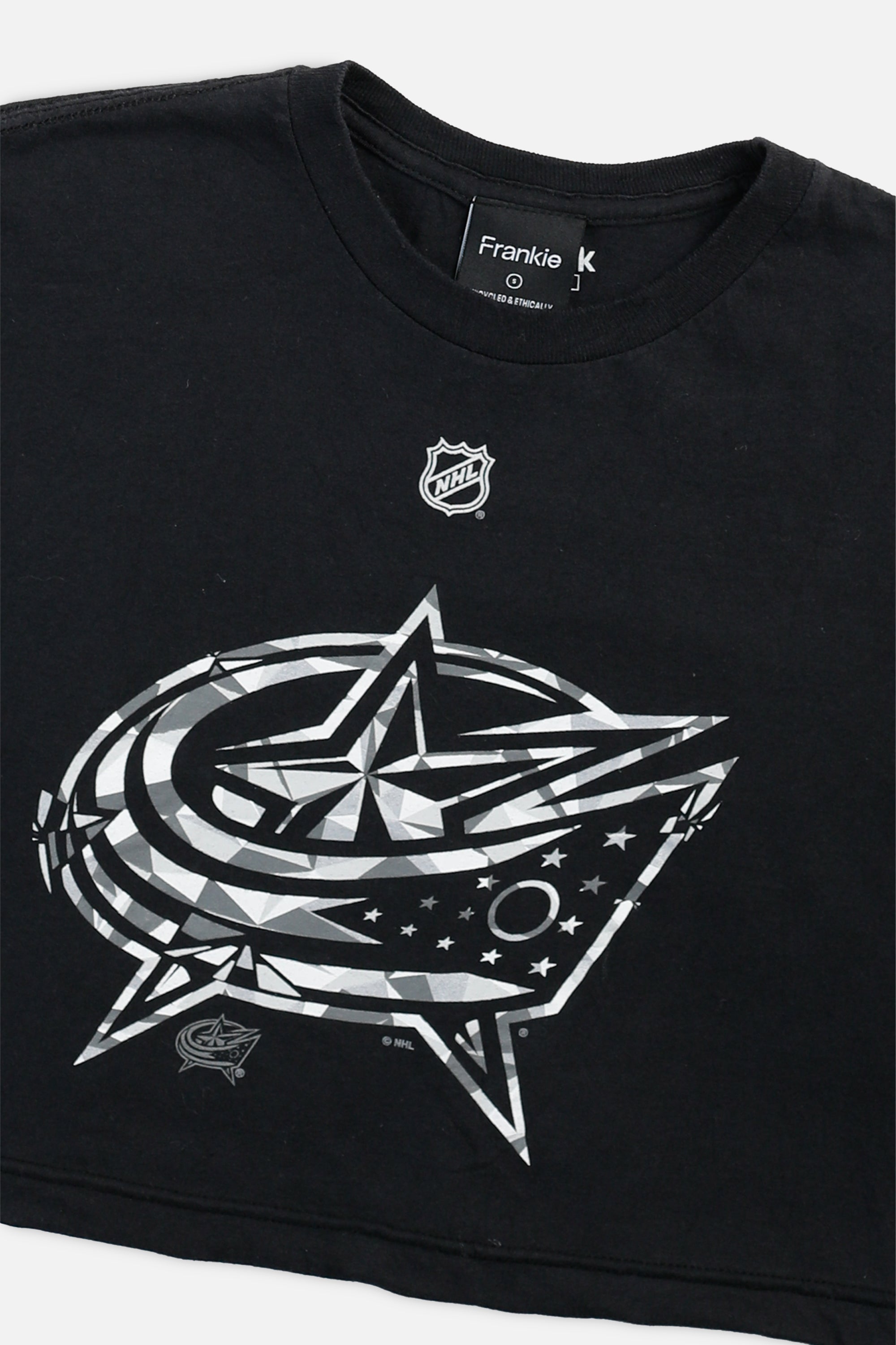Rework Columbus Blue Jackets NHL Crop Tee - S-TOPS-NHL-S-Frankie Collective Rare Vintage Streetwear Reworks