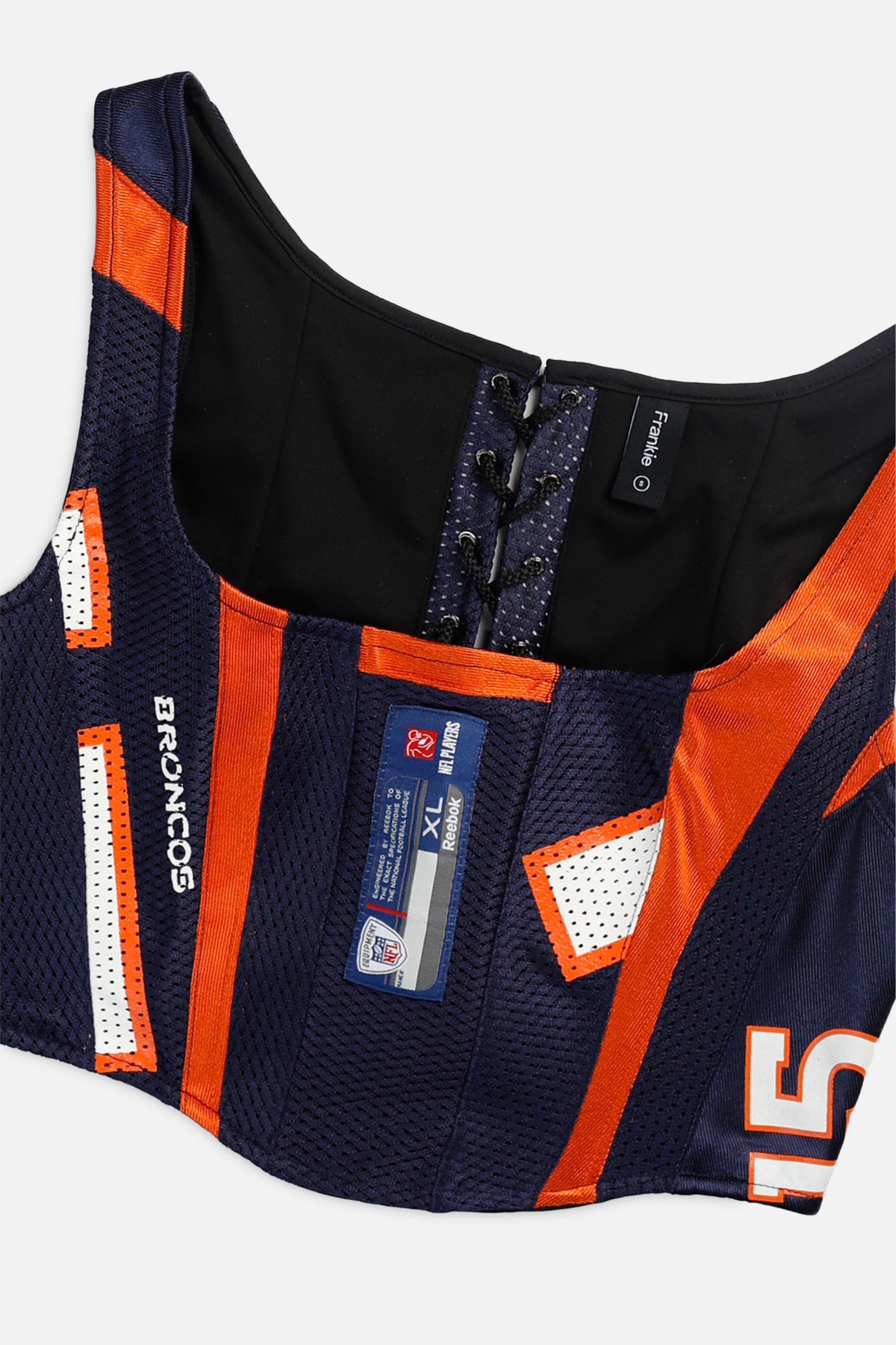 Rework Denver Broncos NFL Corset - S-TOPS-NFL-S-Frankie Collective Rare Vintage Streetwear Reworks