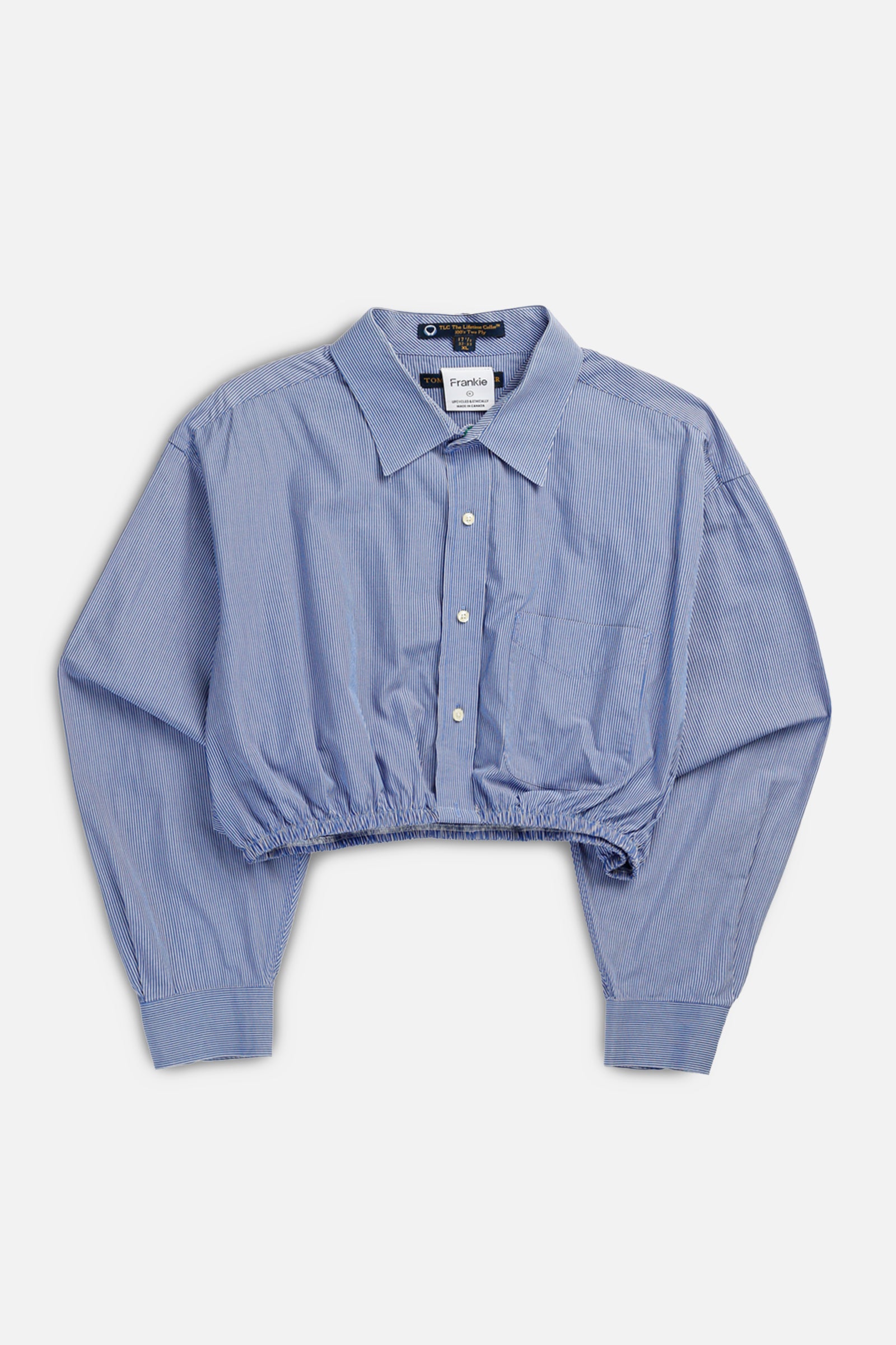 Rework Oxford Cinch Crop Shirt - XL-TOPS-vendor-unknown-XL-Frankie Collective Rare Vintage Streetwear Reworks