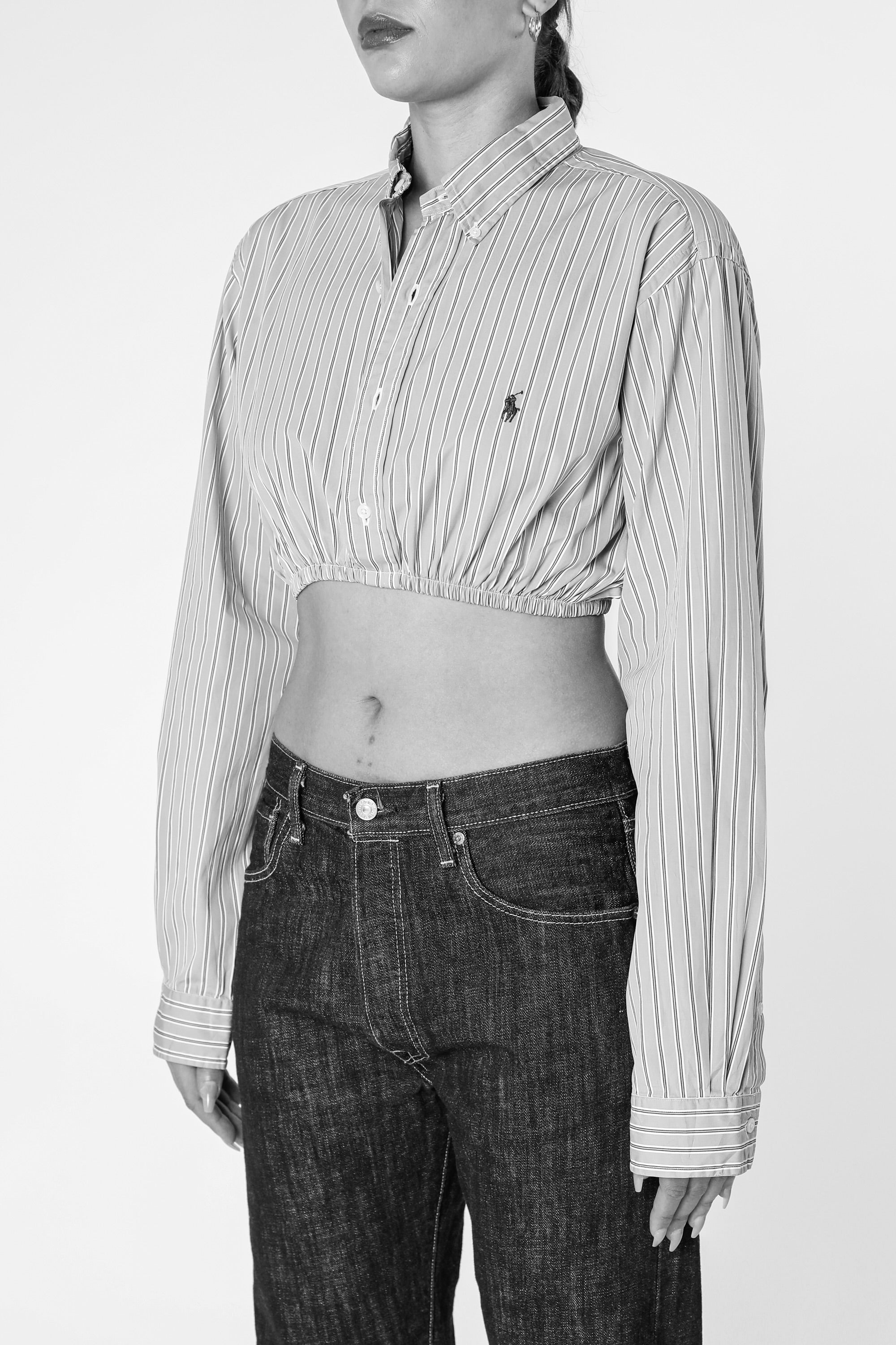 Rework Oxford Cinch Crop Shirt - XXL-TOPS-vendor-unknown-XXL-Frankie Collective Rare Vintage Streetwear Reworks