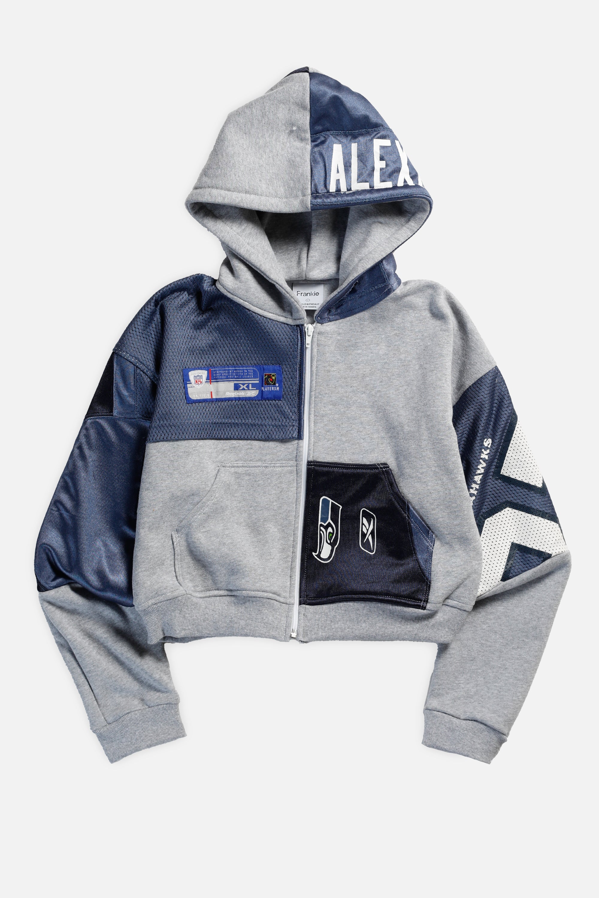Rework Seattle Seahawks Crop Zip Hoodie - S-SWEATERS-NFL-Frankie Collective