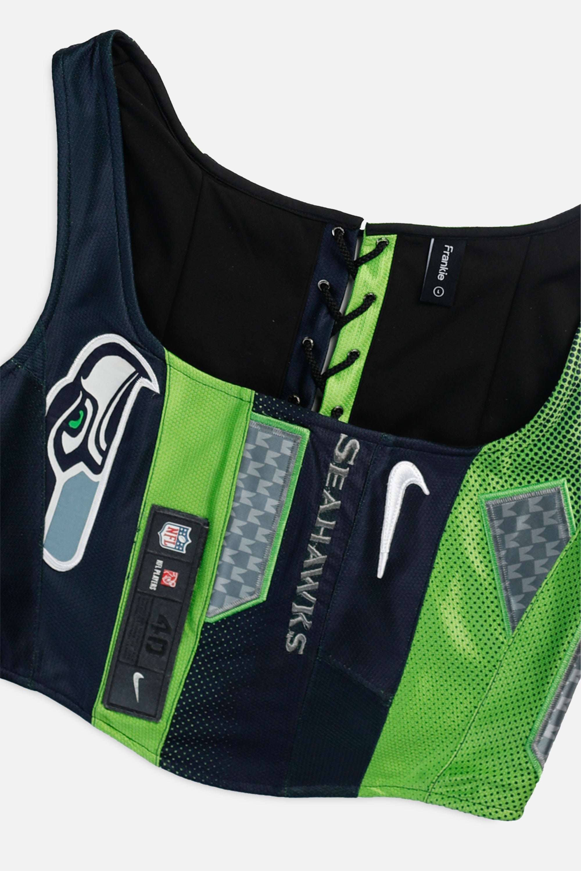 Rework Seattle Seahawks NFL Corset - L-TOPS-NFL-L-Frankie Collective Rare Vintage Streetwear Reworks