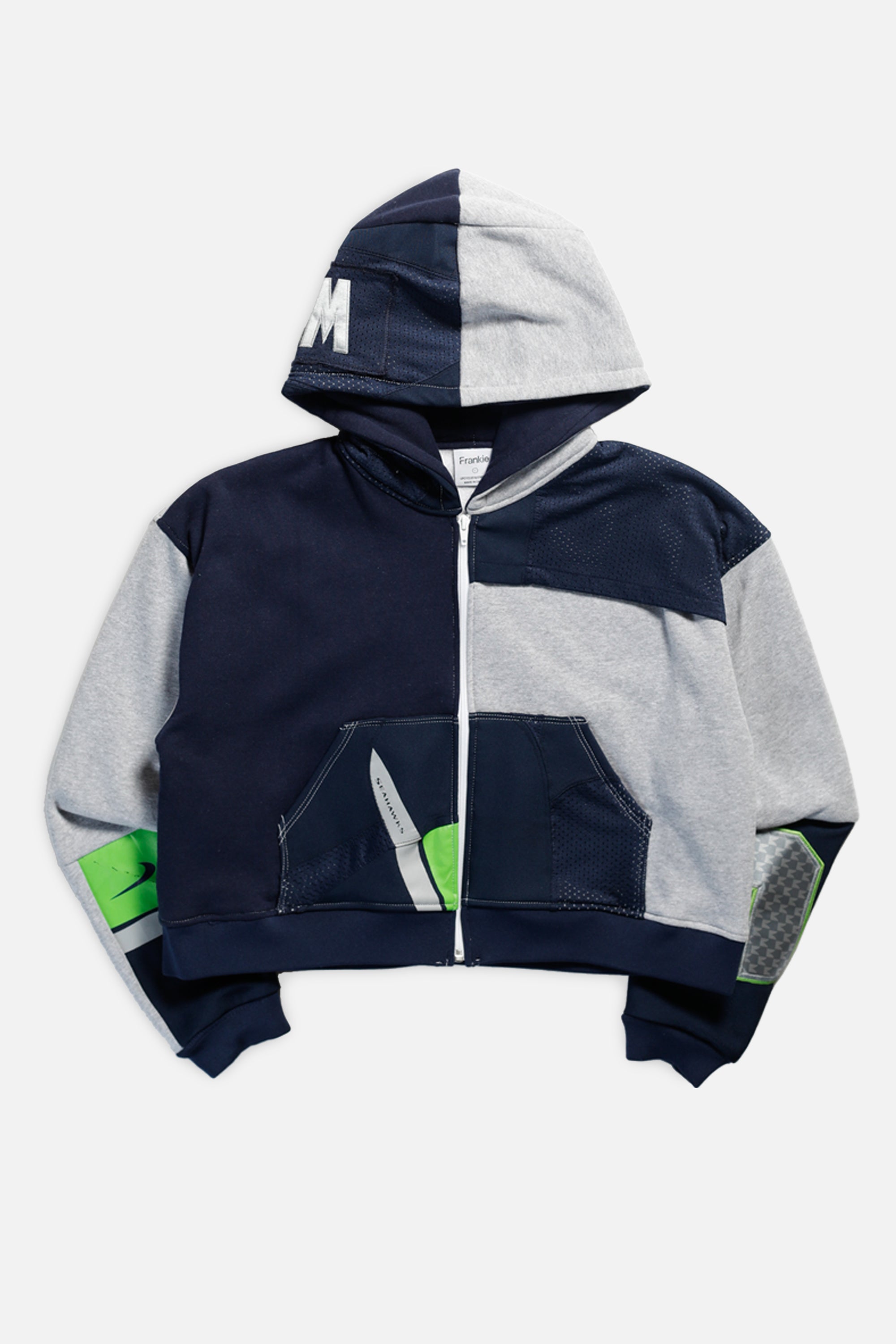 Rework Seattle Seahawks NFL Crop Zip Hoodie - L-SWEATERS-NFL-L-Frankie Collective Rare Vintage Streetwear Reworks