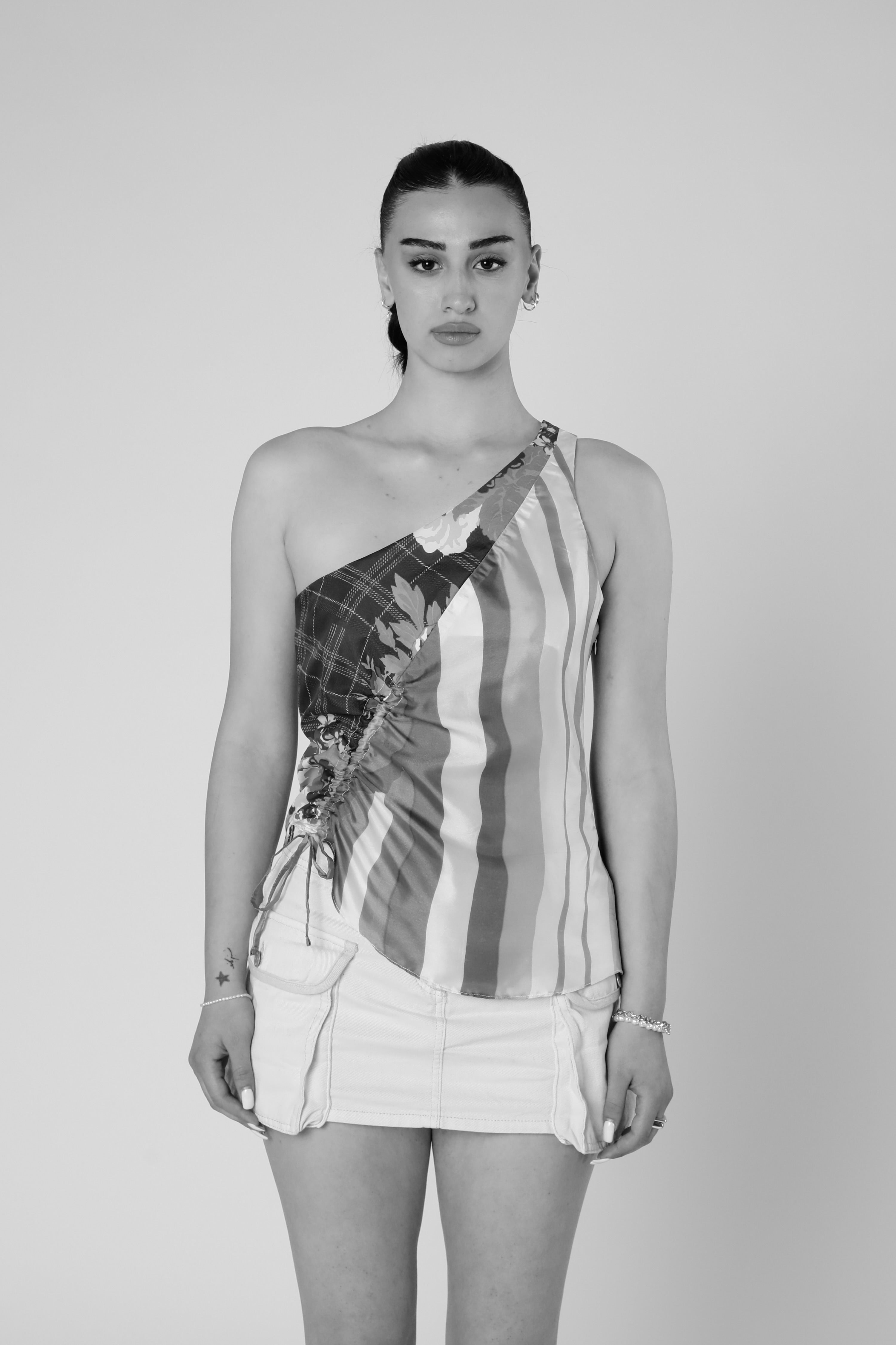 Rework Silk Scarf Ruche Tank - XXL-TOPS-vendor-unknown-XXL-Frankie Collective Rare Vintage Streetwear Reworks