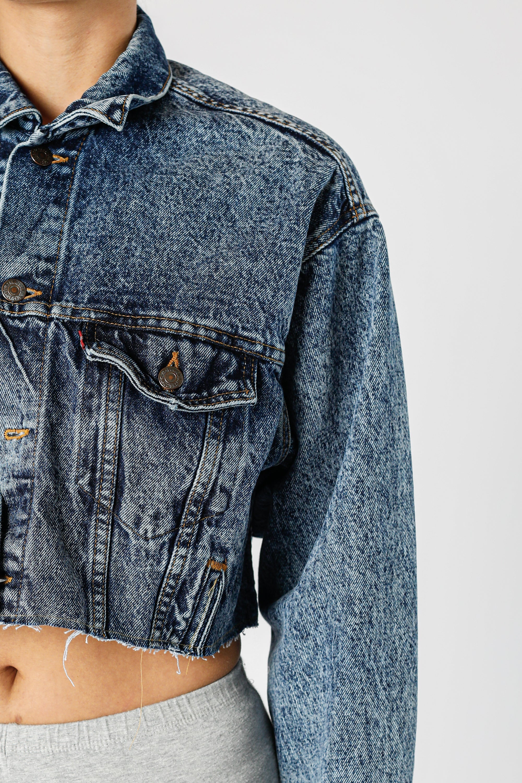 Rework Vintage Levi's USA Crop Denim Jacket - M-JACKETS-Levis-M-Frankie Collective Rare Vintage Streetwear Reworks