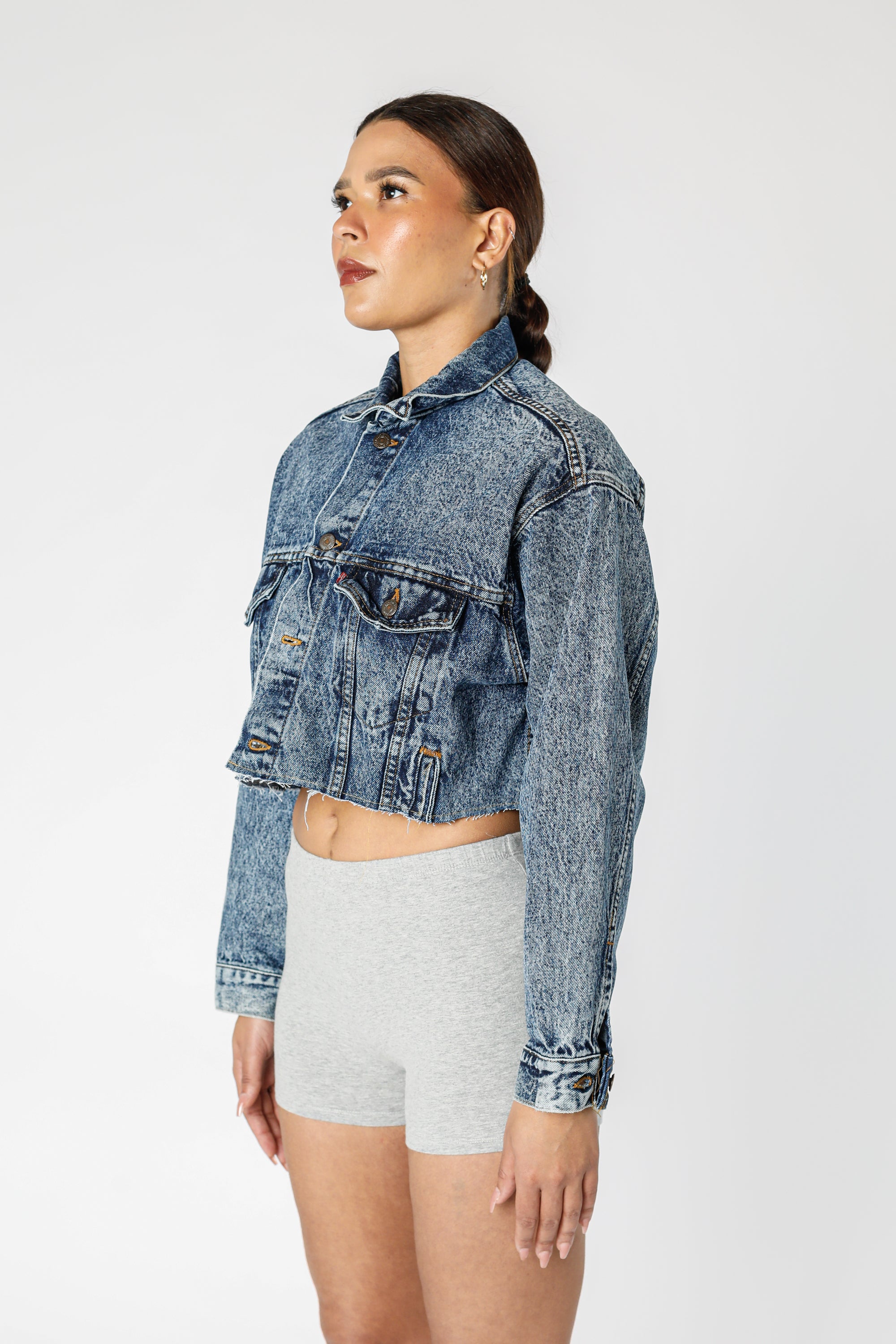 Rework Vintage Levi's USA Crop Denim Jacket - M-JACKETS-Levis-M-Frankie Collective Rare Vintage Streetwear Reworks