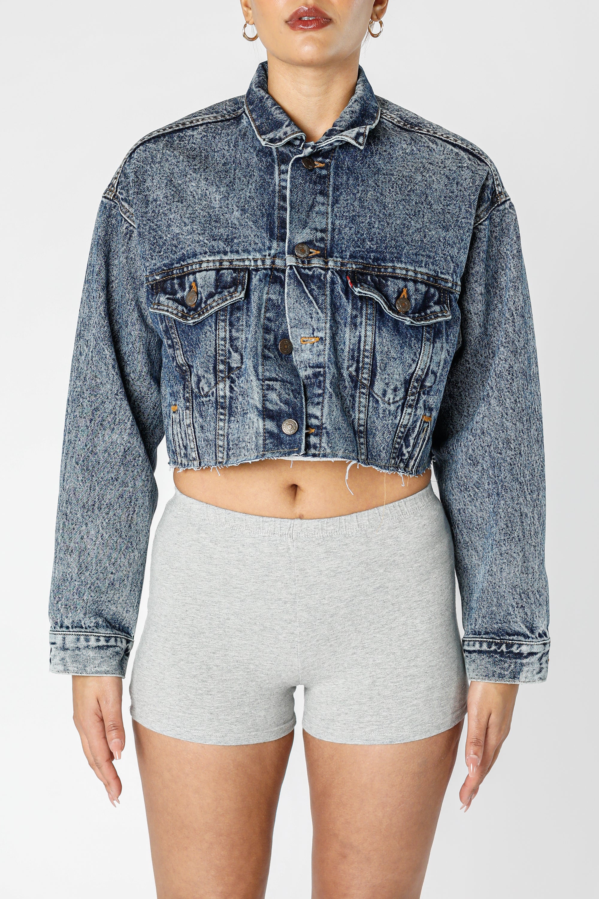 Rework Vintage Levi's USA Crop Denim Jacket - M-JACKETS-Levis-M-Frankie Collective Rare Vintage Streetwear Reworks
