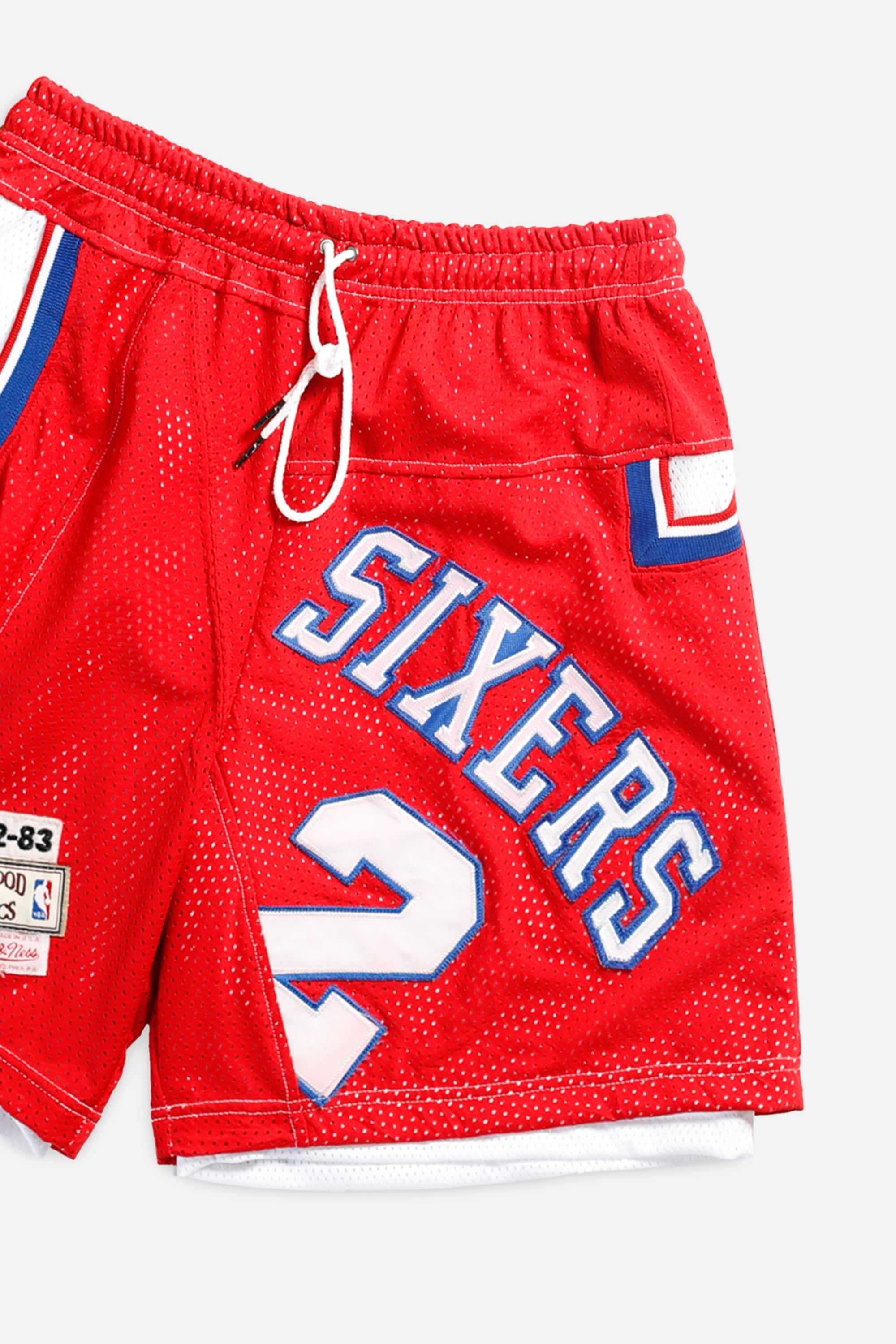 Unisex Rework Philadelphia 76ers NBA Jersey Shorts - M-BOTTOMS-NBA-Women's M - Men's S-Frankie Collective Rare Vintage Streetwear Reworks