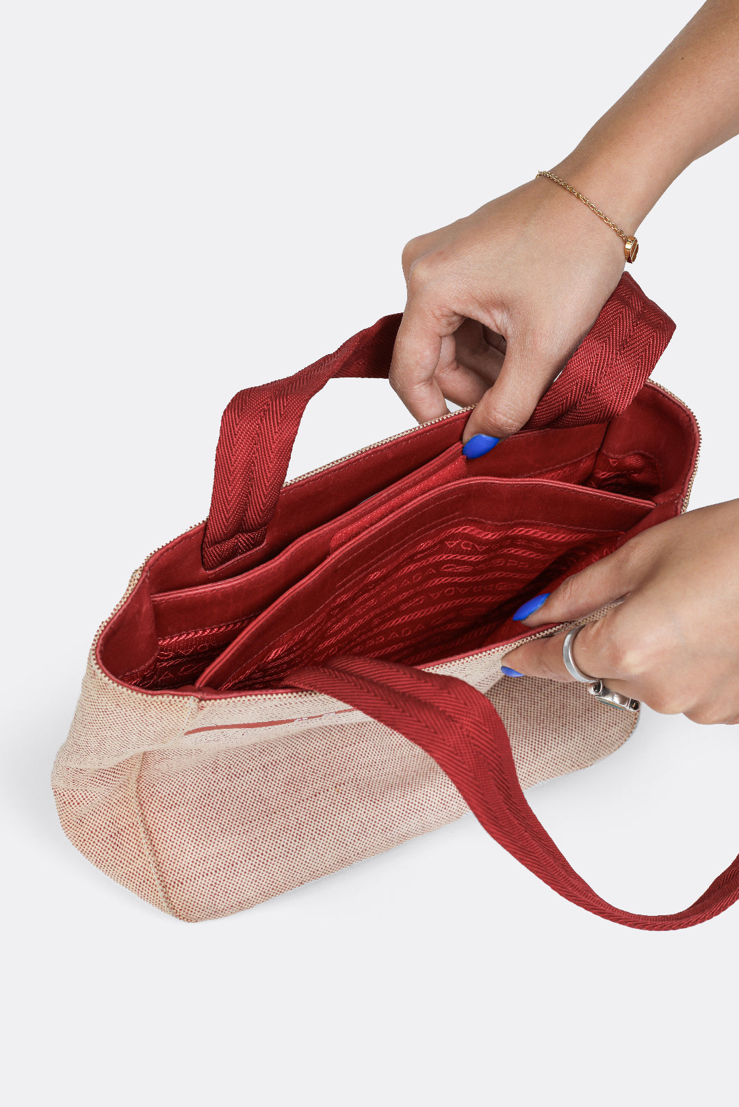 Vintage Prada Linen Tote Bag-BAGS-Prada-Frankie Collective Rare Vintage Streetwear Reworks